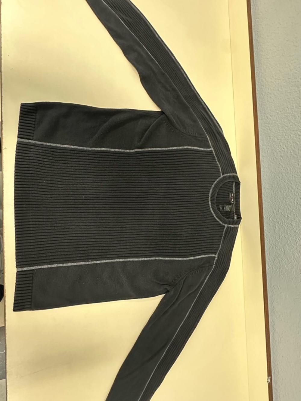 Axcess Black Ribbed Knit Top with Subtle Contrast Stitch - Picture 2 of 4